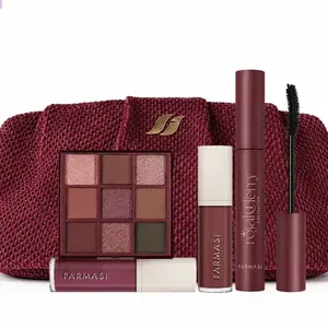 Farmasi Royal Cherry Makeup Collection - Includes Eyeshadow Palette, Lipstick, Mascara & Makeup Bag Set Cranberry Gloss Lipgloss Cosmetic Glossy
