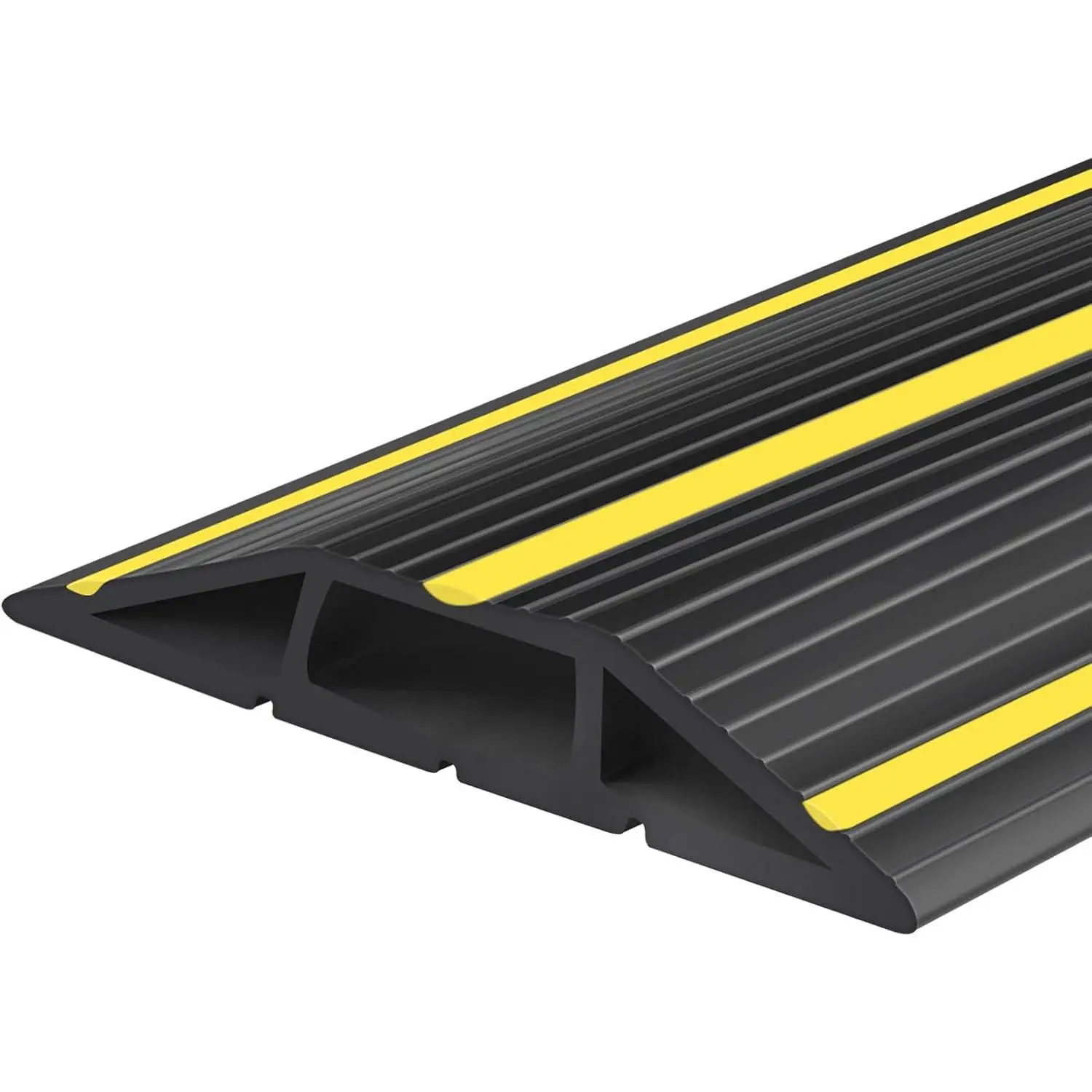 10Ft Cord Covers for Wires on Floor, 3-Channel PVC Floor Cable Cover for Small Medium Wires, Anti-Slip Base with Yellow Warning Stripes, Indoor Floor Cord Cover for Home Office Events