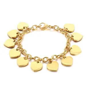 AS409 Customized Engraved Text Small Peach Love Heart Bracelet Stainless Steel Couple Girlfriend DIY Bracelet Personalized Gift