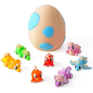 7PCS 3D Printed Dinosaur Eggs Set with Dinosaur Inside, 3D Printed Animal Statues, Articulated Flexible Fidget Toys, Home Office Desk Decoration & Display, Easter Basket Stuffers