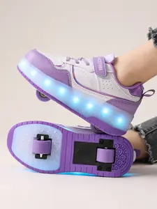 Girls' Dual-Wheel Roller Skates, Adjustable PU Leather, LED Light, USB Charging, Detachable Wheels, All-Season Casual Shoes, Rollerblades, Sports Shoes