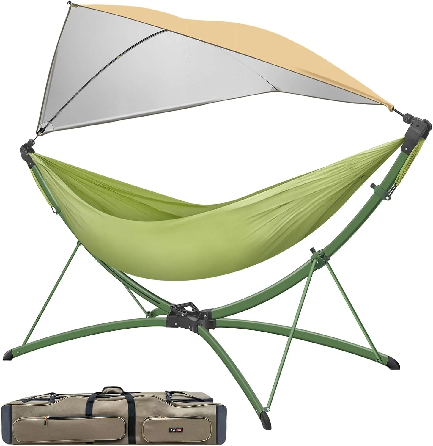 650LBS Portable Outdoor/Garden Hammock with Quick-Fold Stand, Adjustable Sunshade, and Storage Bag Adult/Child Hammock Chair Heavy-Duty Hammock Suitable for Camping, Home Gardens, Hotels, Outdoors, Beaches