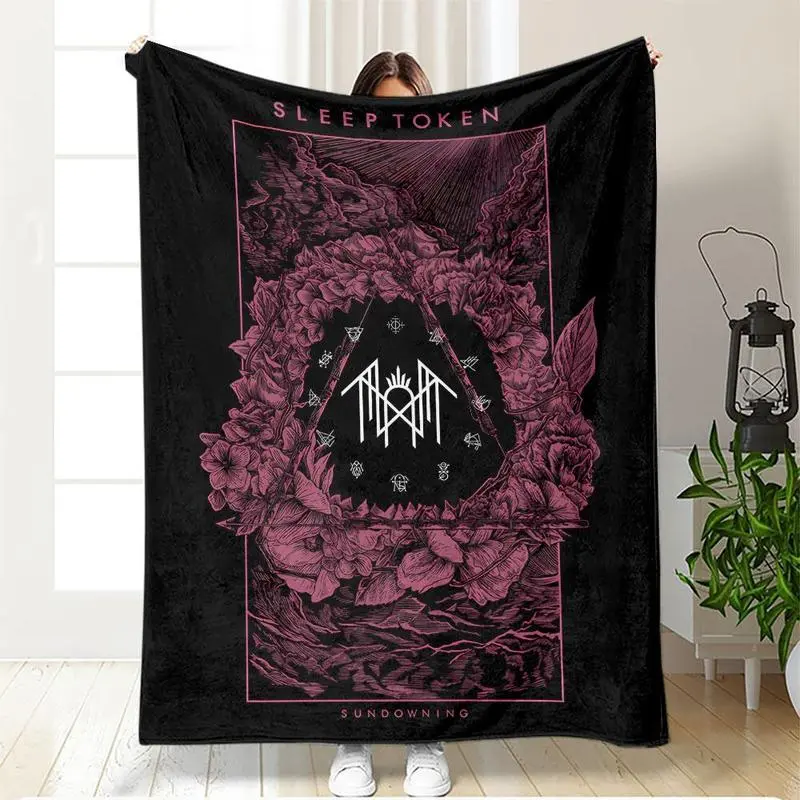 Sleep Token Pattern Flannel Blanket, Soft Warm Throw Blanket, Air-conditioned Room Blanket, Warm Nap Blanket for Home & Office, Flannel Fleece Blankets, Cozy Throw Blanket, Contemporary Look