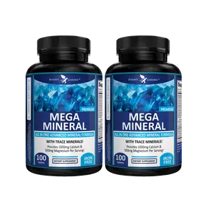 Potent Garden Mega Mineral 2 Pack - 100 Tablets Electrolyte Complex & Trace Minerals Iron-Free Formula with 1000mg Calcium & 500mg Magnesium per Serving US