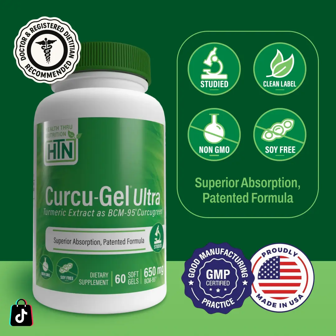 Health Thru Nutrition Curcu-Gel® Ultra 650mg BCM-95® Curcugreen® Turmeric Extract Natural Joint & Inflammation Support Superior Absorption Patented Formula - Healthcare