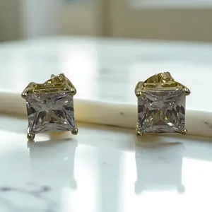 Diamond Cut Cz Stone 14k Gold Electroplated Stud Earrings