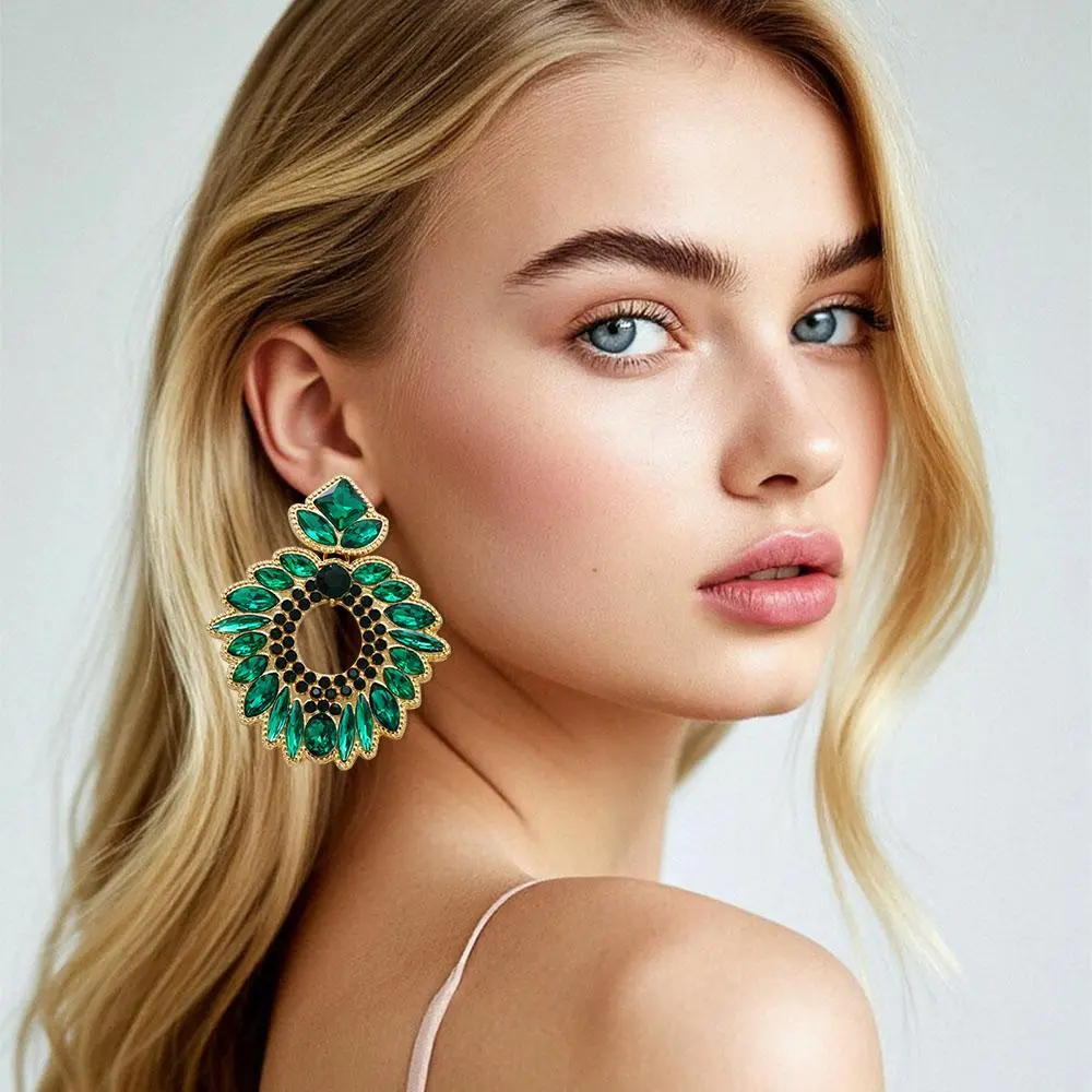 Jhumka Stud Earrings for Women, Colorful Ethnic Indian Gold Plated Jewelry, Luxury Gold Aesthetic Banquet Gift Idea, Colorful Ethnic Earrings