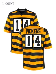 Men's Letter & Figure Patched Striped Print V Neck Sports Tee, Breathable Casual Loose Fitting Short Sleeve Football Jersey for Daily Wear, Men's Sportswear for All Seasons, Athletic T Shirt