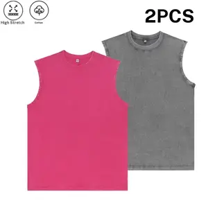 Pack of 2 sleeveless cotton tank tops, American street style, distressed washed look, highly elastic and skin friendly fabric, suitable for gym workouts, everyday casual wear, versatile basic men’s apparel Muscle Wash Unisex Acid tiktokshopspringglowup