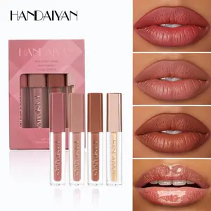 Lip Gloss 4 Count Set Waterproof Easy Coloring HANDAIYAN Lip Gloss Set Matte Non-stick Cup Lip Gloss Set