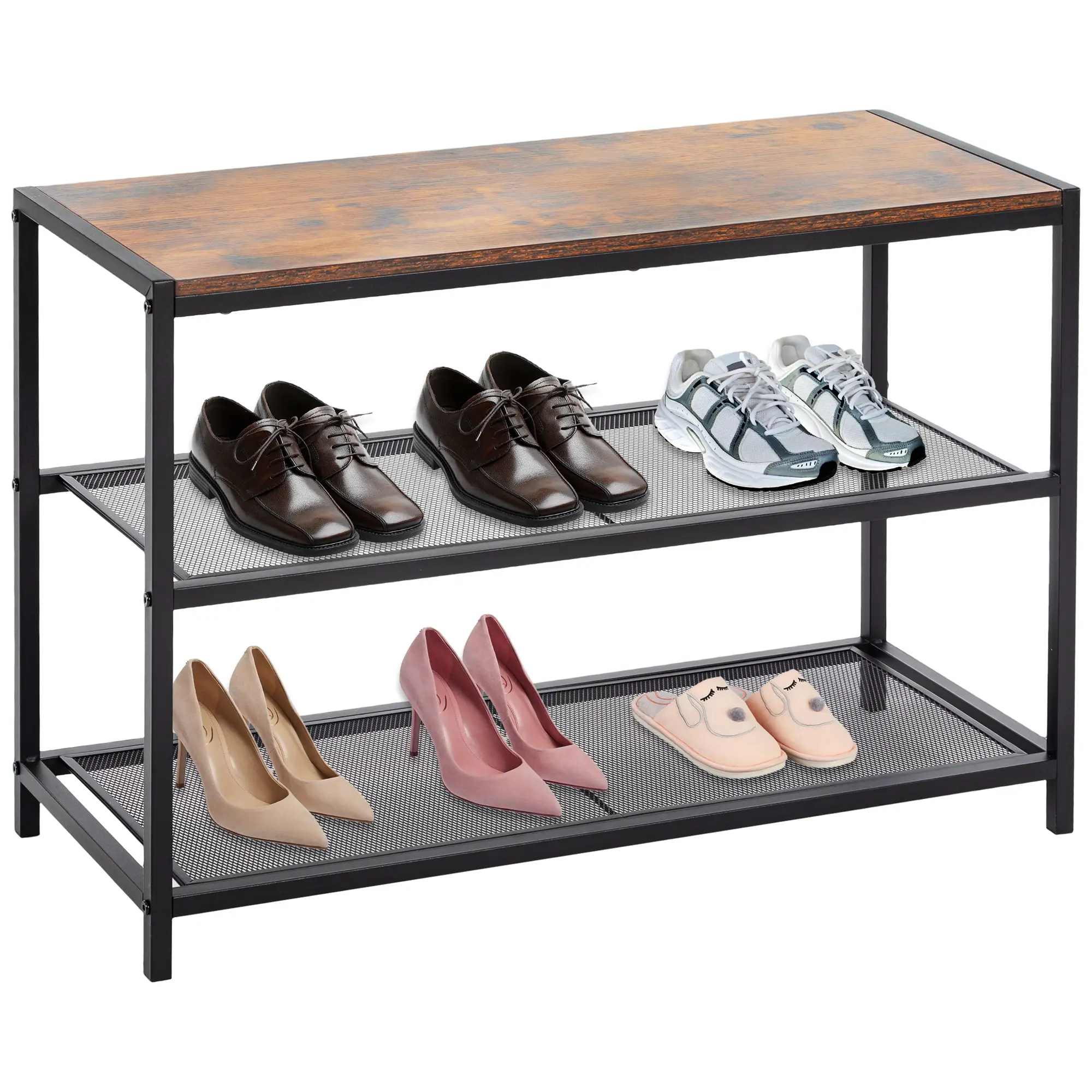 3-Tier Shoe Bench with Storage, Industrial Entryway Sturdy Shoe Rack Organizer Bench with Mesh Shelves for Entryway, Hallway & Living Room, Easy Assembly 3-Tier Shoe Bench with Storage, Industrial Entryway Sturdy Shoe Rack Organizer Bench with Mesh Shelves for Entryway, Hallway & Living Room, Easy Assembly