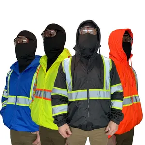 Men's Hi Vis Windbreaker- Mesh Lining - ANSI Class 3 Safety Rain High Vis Hoodie - Reflective Waterproof Jacket for Men