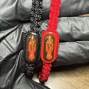Santa Muerte Red/Black Rope Bracelets with Iconic Design Pulseras de la Santa Muerte Roja/Negra