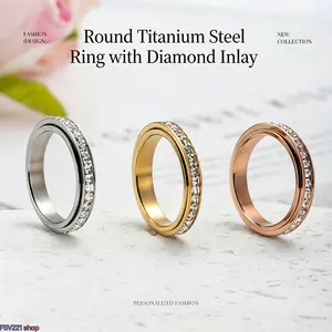 Women's 3-Pack Cubic Zirconia Spinner Anxiety Rings - Kinetic Geometric Cube Rings, Fidgets Stress Relief Sports Wristbands, Gift-Ready Costume Jewelry (Sizes 6-12) Stackable Wedding Band, Hypoallergenic Ring in Silver, Gold & Rose Gold