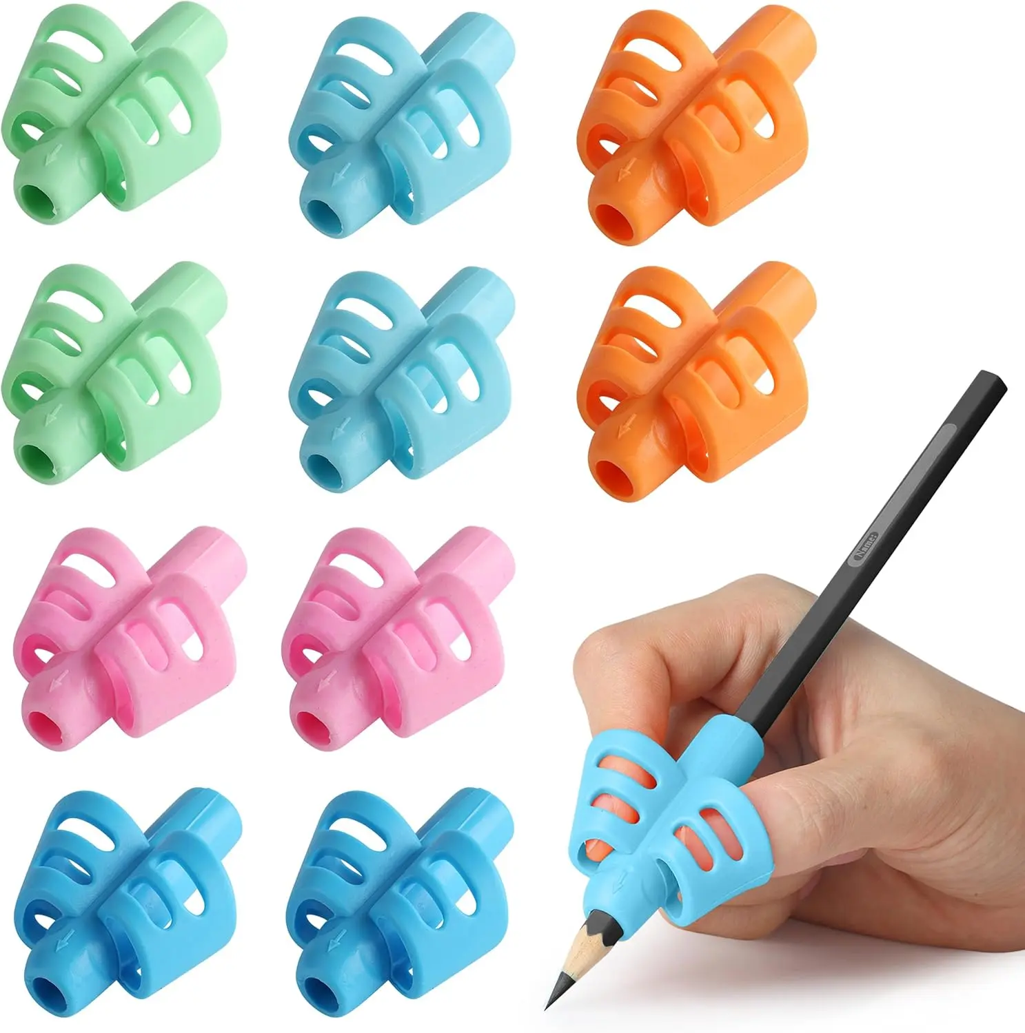 20-Pack Ergonomic Pencil Grips - Preschool Kids Handwriting Training Writing Aid, Stylus Accessory for Beginners