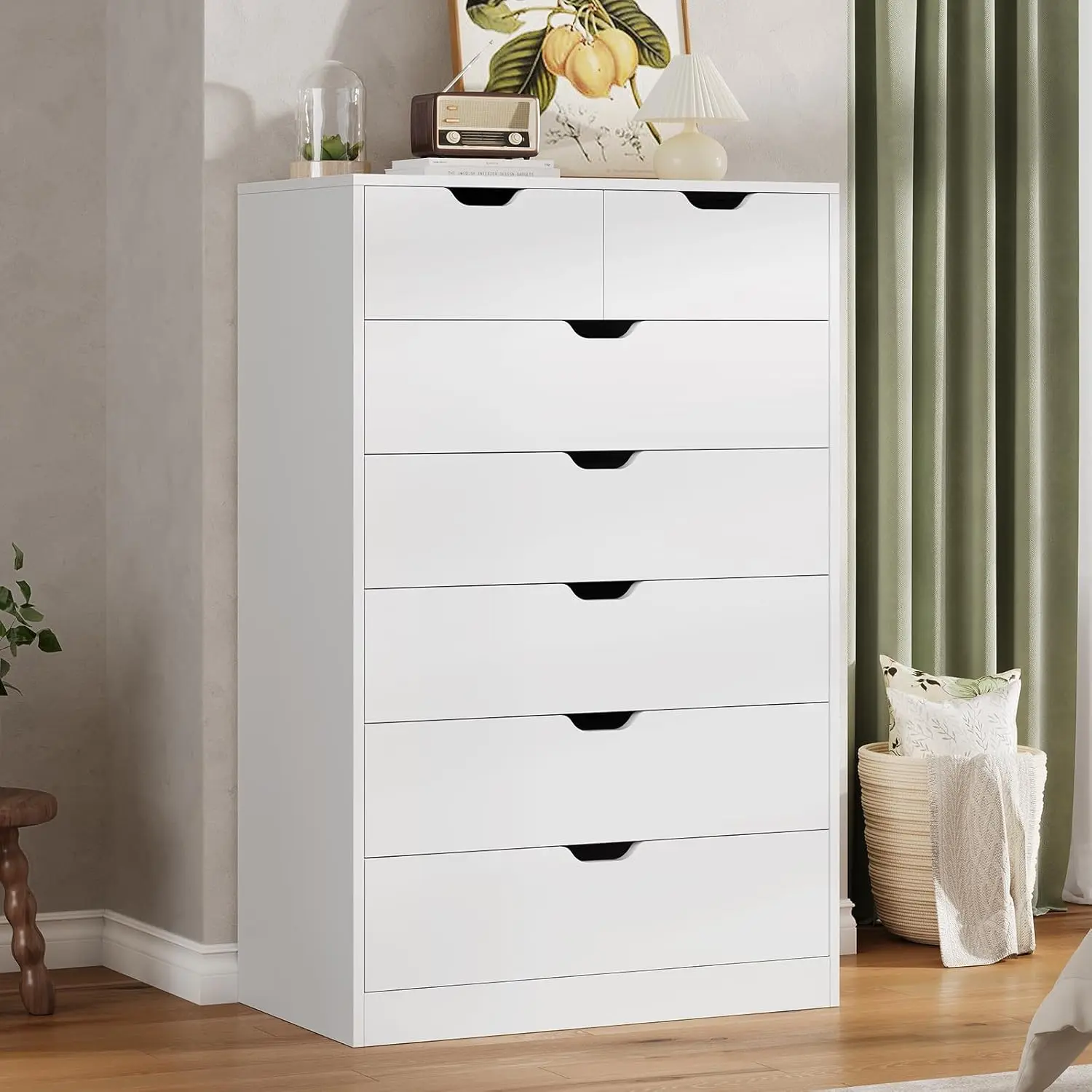 HAUOMS Tall 7 Drawer Dresser, White Modern Chest of Drawers for Bedroom,Closet Dressers with Drawers for Living Room, Entryway, Hallway