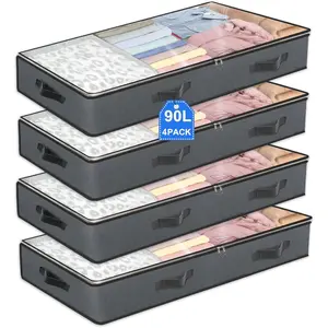 4 Pack Under Bed Storage, 90L Collapsible Closet Containers Organizers and Under Bed Storage Bins, Underbed Storage Bags for Wrapping Paper,Blanket,Towels,Clothes,Comforter,Sweaters,Linen Sheets