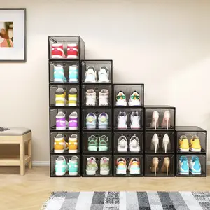 Pack of 12 Shoe Storage Organizers, Clear Plastic Shoe Boxes for Closet, Suitable for Sneakers, 9.05 x 13.38 x 5.51 Inches, Fits Up to US Size 12