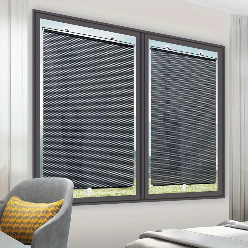 Universal Roller Blinds Suction Cup Sunshade Blackout Curtain Car Bedroom Kitchen Office Window Sun-shading Curtains Nail-free Blackout Window Cover Lazy Blinds No Drill