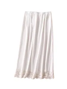 70cm Lace Edge A-Line Midi Skirt, High Waist Loose-Fitting Womenswear Nightdress, Plain Contrast Mesh Design, All Seasons Casual Chic Wear