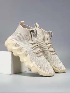 Men's High-Top Sneakers - Breathable Knit Fabric & EVA Cushioning Sole, All-Season Gym Running Casual Shoes, Gym Shoes, Workout Footwear, Sporty Style, Durable Construction, Athletic Footwear, Casual Attire