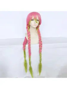 New product Demon Slayer cosplay wig, Kannon Temple Mitsuha gradient color braided wig, pink, 2D anime wig headgear