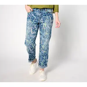 LOGO by Lori Goldstein Graffiti Printed Boyfriend Jeans