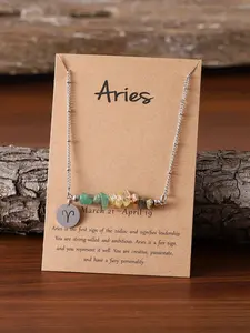 Stainless Steel Zodiac Natural Stone Pendant Necklace, Fashion Casual Style Irregular Natural Stone Pendant, Good Luck Jewelry Gift, Fashionable Jewelry Accessories