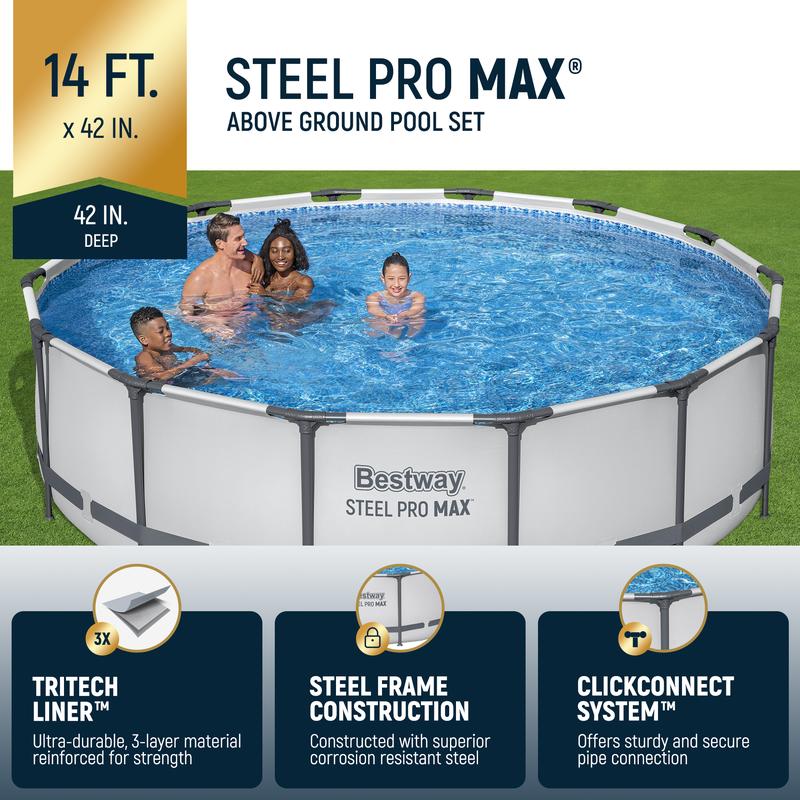 Bestway Steel Pro MAX Round Above Ground Outdoor Swimming Pool with Pump 30-42 Inch Deep