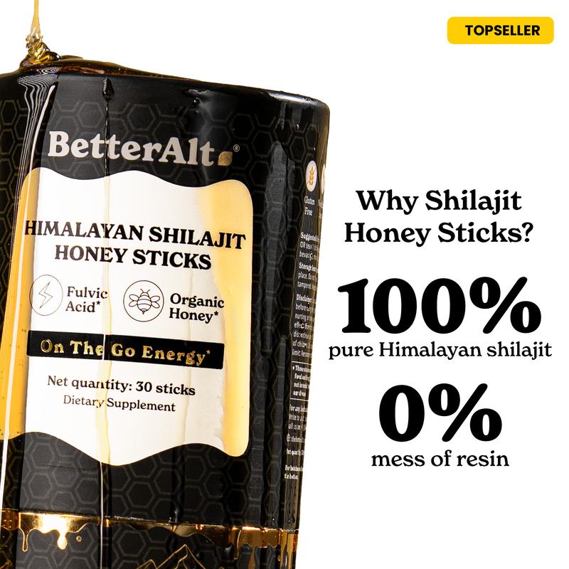 BetterAlt Shilajit Honey Sticks Variety Pack | Caramel, Cinnamon & Classic |  Lab-tested for Purity | Helps Support Energy & Stamina | 2-Month Pack