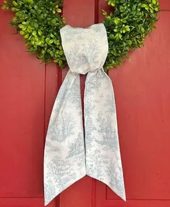 Blue Toile Wreath Sash, 100% Cotton Embroidery Scarf wreath sash, monogram door decor