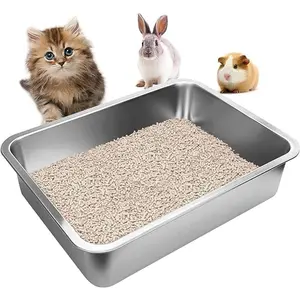 Stainless Steel Cat Litter Box for Small Animals, Non-Stick, Easy to Clean, 4" Height