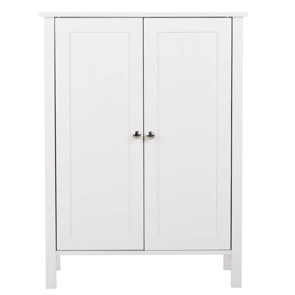 SUPERDEAL 31.5" H Modern Waterproof Square MDF-Metal Sideboard Storage Cabinet, Single Unit Compartmentalized Bathroom Furniture, Free-Standing Easy-Install Indoor Cupboard with 2 Doors, 3 Shelves, Solid Frame, Metal Base