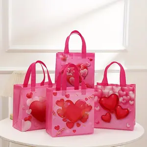 8/12pcs Valentine's Day Gift Bags, Waterproof Non-Woven Drawstring Bags with Heart Print, 23x22x11cm, for Valentine's Gifts, Party Favors, Wedding, Anniversary Celebration, Party Favor Packs