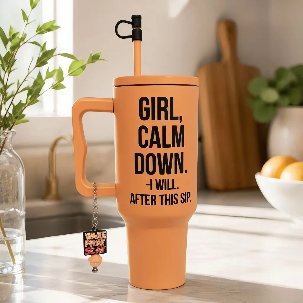 Girl Calm Down Blush 40 oz Stainless Steel Tumbler with Cup Charm Keeps
