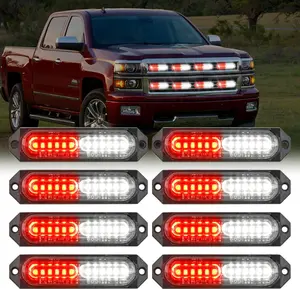Nilight 8PCS Led Strobe lights 12LED Red white Light 12V 24V Surface Mount Flashing Lights Ultra Slim Sync Feature Mini Grille for Cars Trucks Off Road Vehicles SUV, Strobe Light Kit