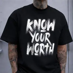 Know Your Worth Graffiti Style T-Shirt, Empowering Graphic Tee for Men, Streetwear Apparel