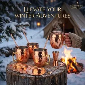 15-Piece Weather-Resistant Moscow Mule Cocktail Set, Rose Gold Copper Stainless Steel Bar Kit with 4 Mugs, Shatter-Resistant for Snow Camping Winter Outdoor