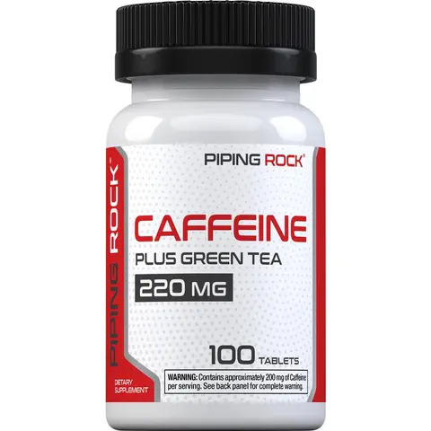 Piping Rock Caffeine Pills 200mg | 100 Tablets | with Green Tea Extract | Non-GMO, Gluten Free Supplement