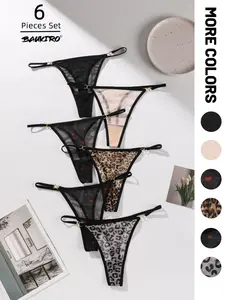 6-Pack Sexy Lace Thongs for Women, Ultra-Thin Comfortable Breathable Mid-Waist Semi-Transparent Underwear, All Seasons Natural Waist