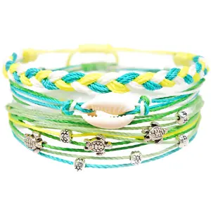 Cowrie Shell with Turtle Gems Bracelet Stack