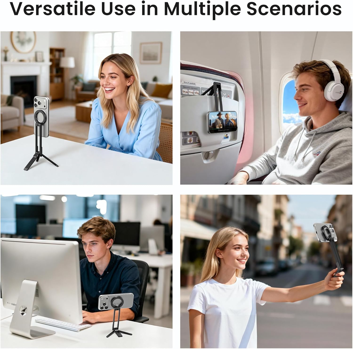 Magnetic Foldable Phone Tripod, Portable Adjustable Stand for iPhone MagSafe, Desk Travel Selfie Live Stream Holder