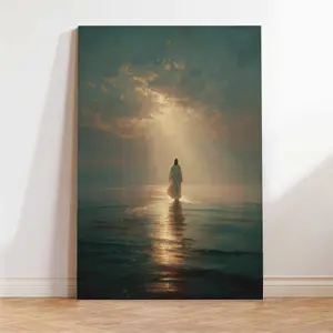 Jesus Christ Walking on Water Poster, Christian Art, Jesus Portrait, I Will Walk With Christ LDS, Jesus Painting, Bible Verse Wall Art
