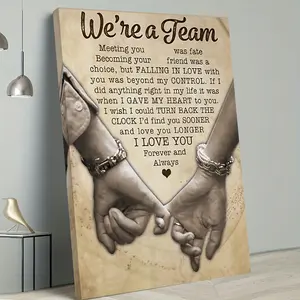 1pc Framed Canvas Poster Print - "We're A Team; Meeting You Is Destiny" Romantic Couple Gift with Interlocked Hands and Heartfelt Poem, High-Quality Home Decor Wall Art for Living Room, Valentine's Day, Decoration