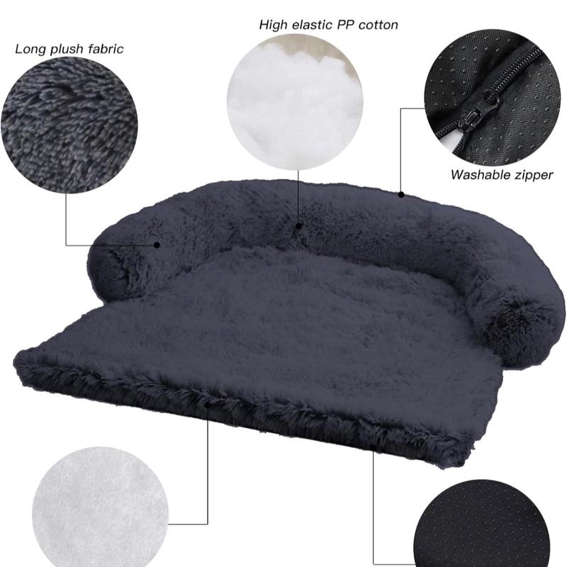 Calming Dog Bed Fluffy Plush Dog Mat for Furniture Protector with Removable Washable Cover for Large Medium Small Dogs and Cats (Large(45x37x6), Dark Grey) comfortable pet
