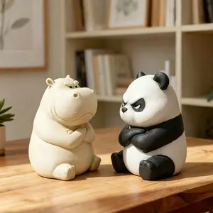 3D Printed Hippo Car Ornament & Panda Desktop Sculpture, Safe Plastic Material, Unique Decor for Office, Bookshelf, Car Interior, Fun Gift Set