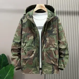 25 Plus Size Men's Loose Workwear Trench Coat for Big and Tall, Camouflage Casual Jacket Menswear Tops Long Sleeve Operator