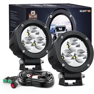 Nilight 2PCS 3-in Round Motorcycle LED Light Pods - 1550LM Waterproof, Plug-and-Play, Built-in EMC, Spot/Flood Beam, Amber Lens Off-Road Auxiliary Lights for Motorbikes, SUVs