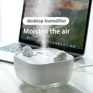 1 piece Polar Species Glacier USB Hot Spring Humidifier, 700ml, LED Night Light, Warm Light, USB Humidifier, Polar Bear Decoration, Living Room Bedroom Decoration, Suitable for Office, Room, Winter Christmas Gift