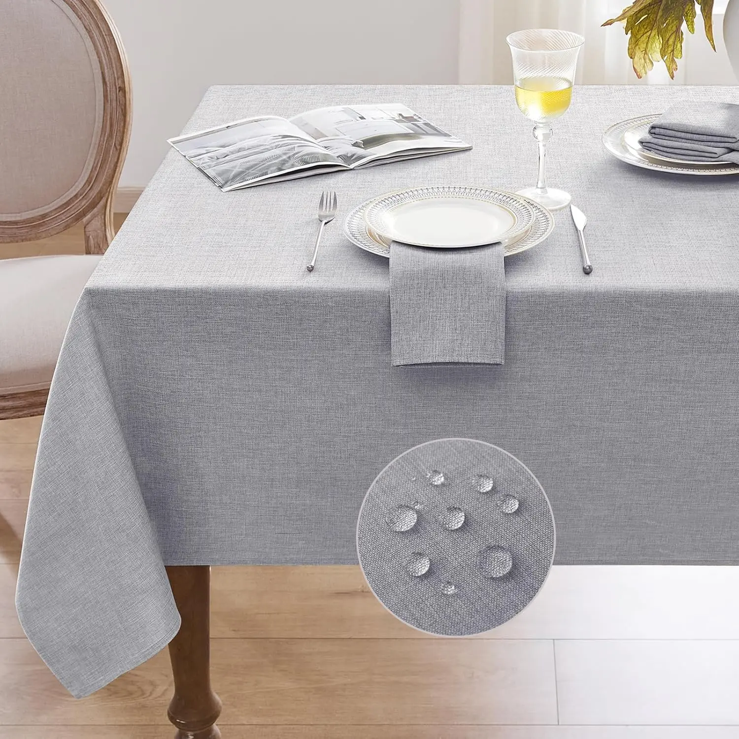 Linen Textured Rectangle Tablecloth,Waterproof Wipeable Farmhouse Burlap Table Cloth, Stain Resistant Wrinkle Free Table Covers for Kitchen Dining Holiday Party (52 x 70, Light Grey)